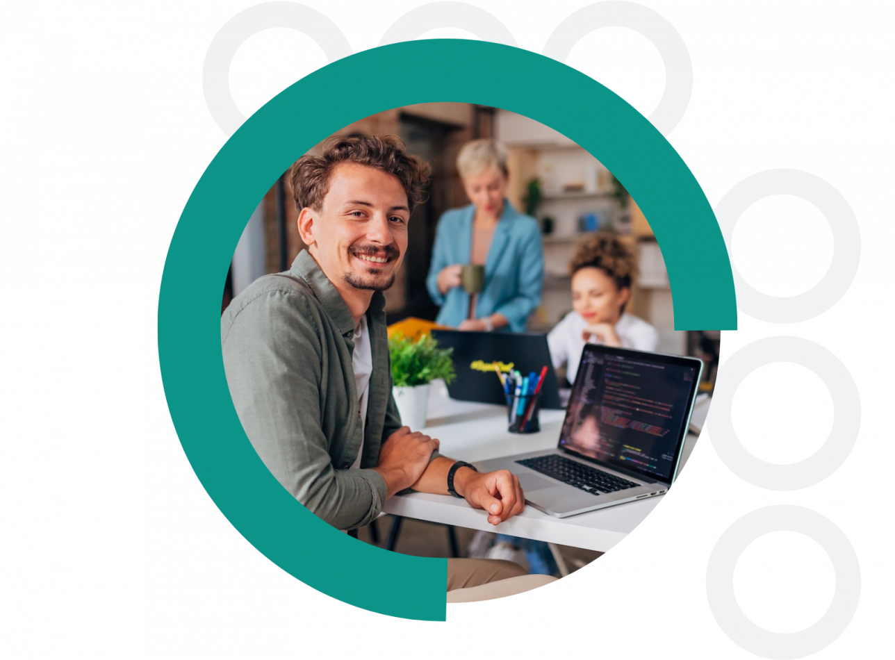 Startup team works in a small office