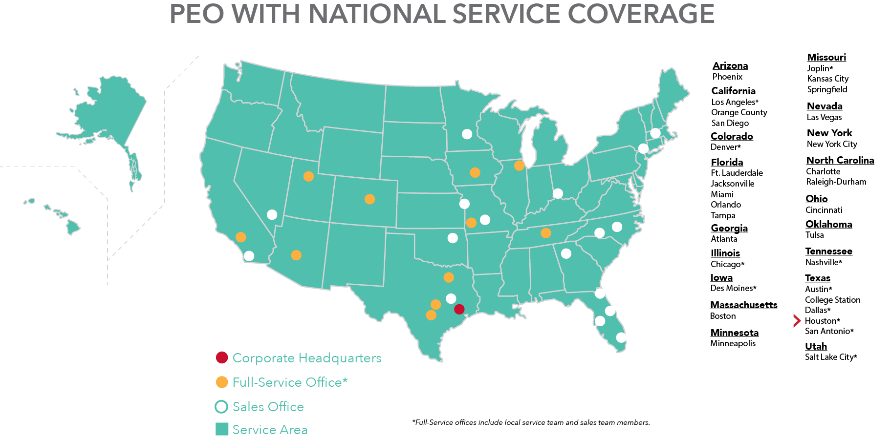 G&A Partners PEO coverage map of the United States