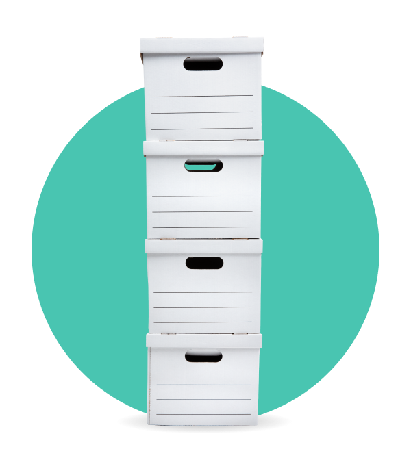 Stack of boxes with a circle in the background.