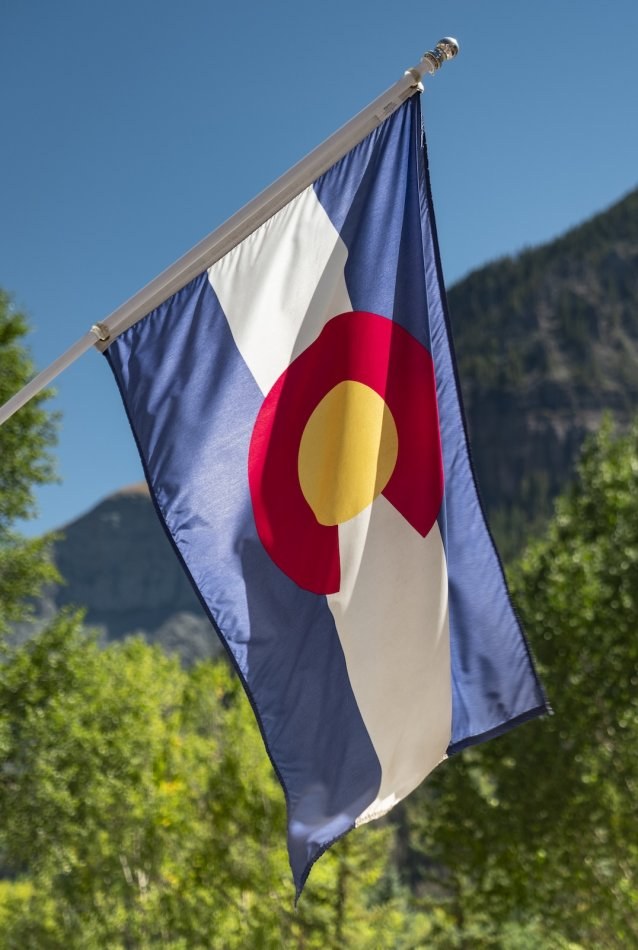 Colorado state flag hangs outside