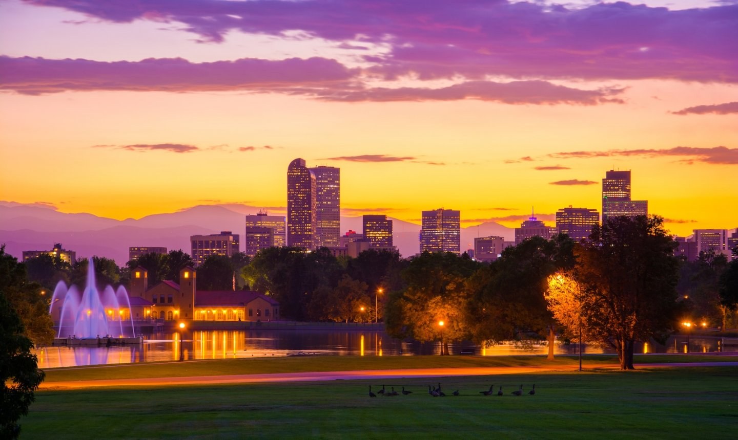 Denver, Colorado skyline at sunset