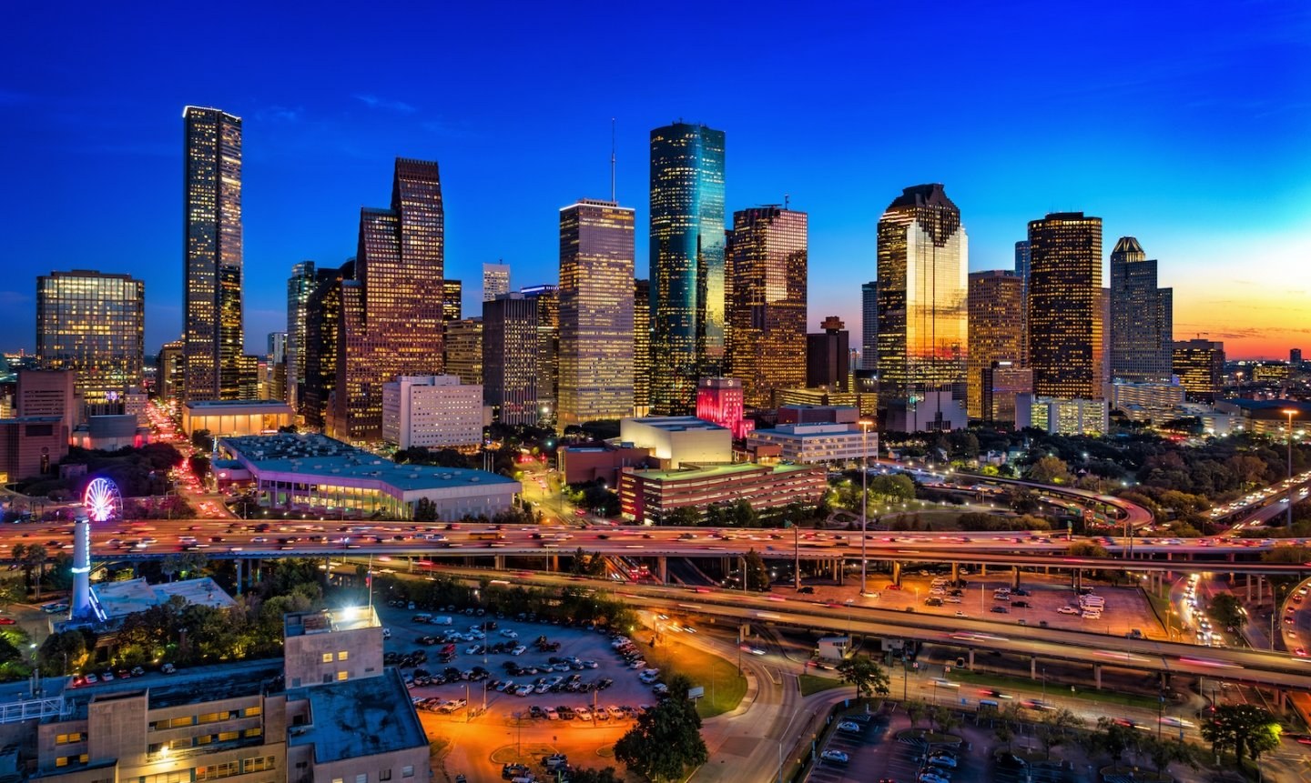 Houston, Texas downtown skyline at dusk